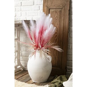 Yapay Tüylü Palmiye Yaprağı 75 Cm 8 Dal Pembe