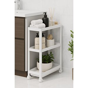 Flex Elite Pro 3 Katlı Beyaz Tekerlekli Çok Amaçlı Raf Ünitesi – Banyo, Mutfak & Organizer - S-75