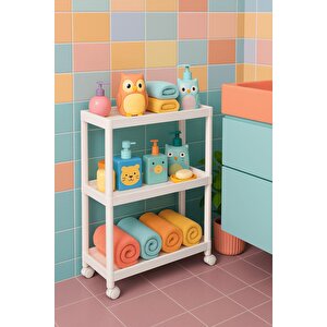 Flex Elite Pro 3 Katlı Beyaz Tekerlekli Çok Amaçlı Raf Ünitesi – Banyo, Mutfak & Organizer - S-75