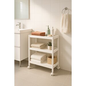 Flex Elite Pro 3 Katlı Beyaz Tekerlekli Çok Amaçlı Raf Ünitesi – Banyo, Mutfak & Organizer - S-75