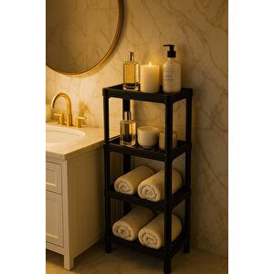 Flex Elite Pro 4 Katlı Mat Siyah Çok Amaçlı Raf Ünitesi – Banyo Ve Mutfak Düzenleyici Raf & Organizer - S-82.1
