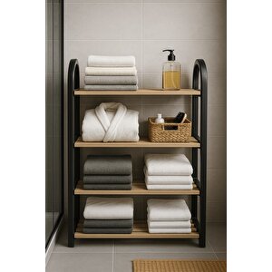 Flex Elite Çok Amaçlı 4 Bölmeli Siyah Ahşap Raf – Ayakkabılık, Banyo Ve Mutfak Rafı, Organizer Raf - S-789