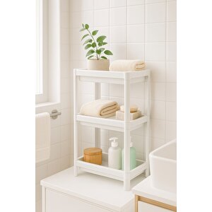 Flex Elite Pro 3 Katlı Beyaz Modüler Dikdörtgen Raf Ünitesi – Mutfak Rafı, Banyo Düzenleyici Ve Organizer