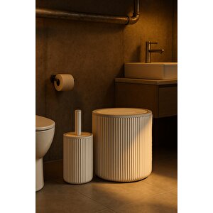 Lines Serisi Beyaz Banyo Seti, 2 Parça Akrilik Silindir 5 Litre Çöp Kovası Ve Tuvalet Fırçası Takımı 3376
