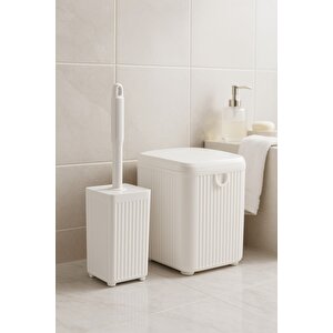 Lines Serisi Beyaz 2'li Banyo Seti, Akrilik Kare 5 Litre Çöp Kovası, Tuvalet Fırçası Takımı 3460 Beyaz