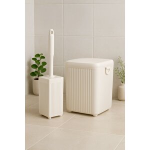 Lines Serisi Beyaz 2'li Banyo Seti, Akrilik Kare 5 Litre Çöp Kovası, Tuvalet Fırçası Takımı 3460
