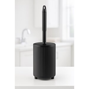 Lines Serisi Siyah Banyo Seti, 5 Parça Lüks Akrilik Çöp Kovası, Fırça, Sabunluk Banyo Aksesuar Seti 3375