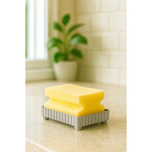 4 Parça Mutfak & Banyo Gri Temizlik Seti – Sıvı Sabunluk, Fırça, Havluluk & Süngerlik