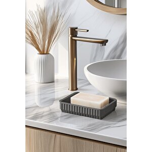 Lines Serisi Gri Banyo Seti, 5 Parça Akrilik Kare 5 Litre Çöp Kovası, Sabunluk, Fırçalık Takımı 3462