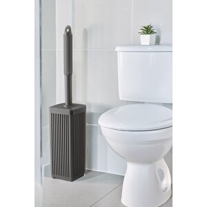 Lines Serisi Gri 2'li Banyo Seti, Akrilik Kare 5 Litre Çöp Kovası, Tuvalet Fırçası Takımı 3460 Gri