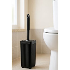 Lines Serisi Siyah 2'li Banyo Seti, Akrilik Kare 5 Litre Çöp Kovası, Tuvalet Fırçası Takımı 3460 Siyah