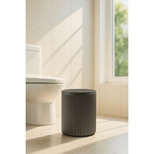 Lines Serisi Gri Banyo Seti, 2 Parça Akrilik Silindir 5 Litre Çöp Kovası Ve Tuvalet Fırçası Takımı 3376