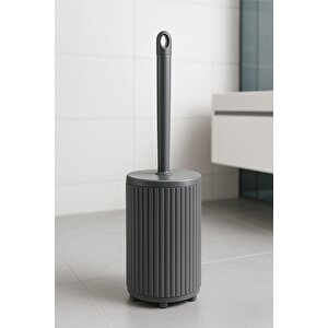 Lines Serisi Gri Banyo Seti, 5 Parça Lüks Akrilik Çöp Kovası, Fırça, Sabunluk Banyo Aksesuar Seti 3375