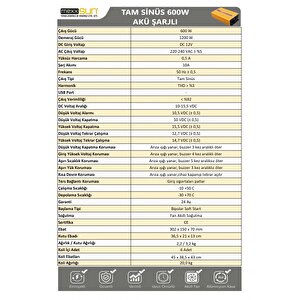 12v Volt-600w Watt Şarjlı Tam Sinüs İnverter