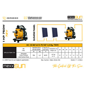 1hp / 750watt / 72 Volt Dc Solar Yüzey Pompası