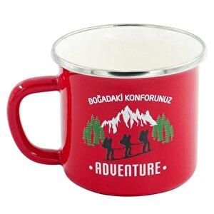 Retro Emaye Kupa Bardak Kırmızı Adventure 330 Cc