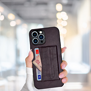 İphone 13 Pro Max Kartlikli Standli  Lüx Deri̇ Kilif Mor