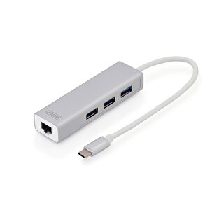 Digitus Usb 3.0 Hub & Usb 3.0 Gigabit Ethernet Adaptörü, 1 X 10/100/1000 Rj45 Dişi Yuva, 1 X Usb-c Erkek Konnektör (bilgisayar Bağlantısı Için), 3 X Usb 3.0 Usb-a Dişi Yuva (usb Çevre Ürünü), Alüminyu Çok Renkli