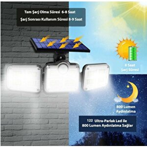 Kumandalı Solar Güneş Enerjili 122 Ledli Hareket Sensörlü Bahçe Aydınlatma Sokak Lambası