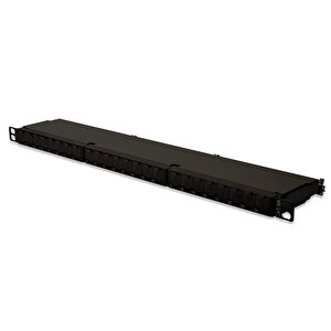 Digitus 24 Port Cat. 6a (category 6a), Class Ea Patch Panel, Zırhlı (shielded), 0.5u, Toz Korumalı Kapaklı, Siyah Renk