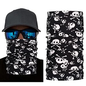Siyah Beyaz İskelet Baskılı Buff Bandana