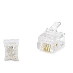Rj11 Konnektör 4pın Telefon 100lü Paket Şeffaf Hdx5059