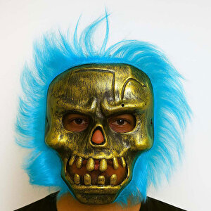 Wild Skull - Bakır Kafatası Turkuaz Saçlı İskelet Maske