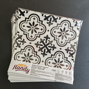 Decohandy  Pvc Yer Karosu 30x30cm 4 Lü Paket - Siyah Beyaz Çini Desen  0,36m2