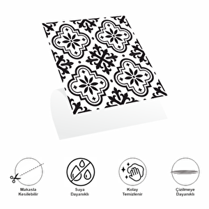 Decohandy  Pvc Yer Karosu 30x30cm 4 Lü Paket - Siyah Beyaz Çini Desen  0,36m2