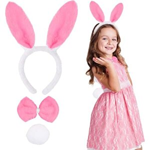 Pembe Tavşan Kostüm Seti – Taç, Papyon, Ponpon (12 Li Paket)