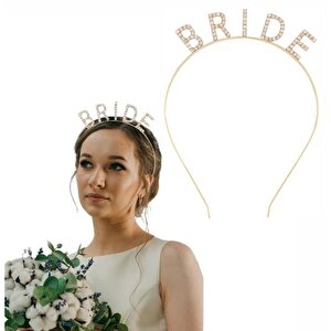 Altın Gold Renk Bekarlığa Veda Kristal Taş Bride Tacı İthal