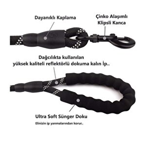 Köpekler İçin Gezdirme Tasması Reflektörlü 130 Cm Halat Orta Ve Büyük Boy Köpekler İçin Siyah Çok Renkli