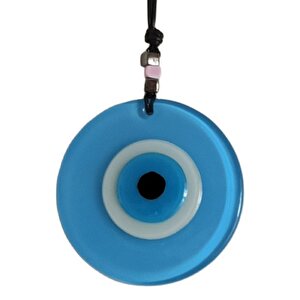 Nazar Boncuklu Deri İpli Bebe Mavisi Renginde Cam Duvar Süsü