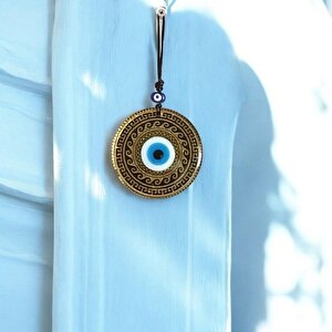 Altın Varaklı Nazar Boncuklu Füzyon Cam El İşçiliği 12 Cm Duvar Süsü Nazarlık Hediyelik Eşya