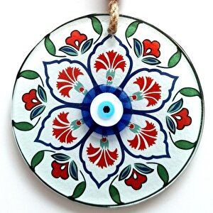 Karanfil Desenli Nazar Boncuklu Füzyon Cam Duvar Süsü