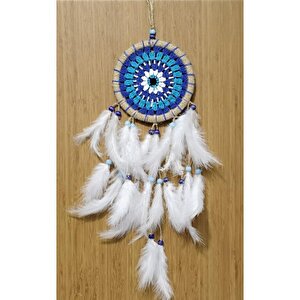 Nazar Boncuğu Desenli Dream Catcher El Yapımı Kuş Tüylü Rüya Kapanı Duvar Süsü