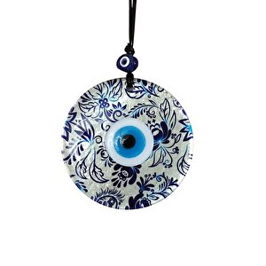 Nazar Boncuklu Yaprak Desenli Gümüş Rengi Füzyon Cam El Yapımı 12 Cm Duvar Süsü Nazarlık Hediyelik Eşya