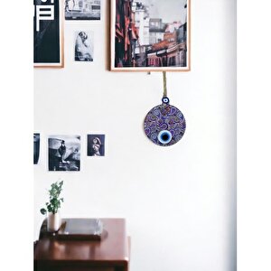 Mandala Desen Mavi Mor Nazar Boncuklu Füzyon Cam El İşçiliği 12 Cm Duvar Süsü Nazarlık Hediyelik Eşya