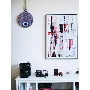 Mandala Desen Mavi Mor Nazar Boncuklu Füzyon Cam El İşçiliği 12 Cm Duvar Süsü Nazarlık Hediyelik Eşya