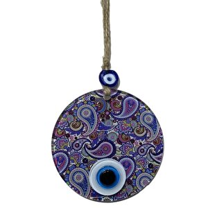 Mandala Desen Mavi Mor Nazar Boncuklu Füzyon Cam El İşçiliği 12 Cm Duvar Süsü Nazarlık Hediyelik Eşya
