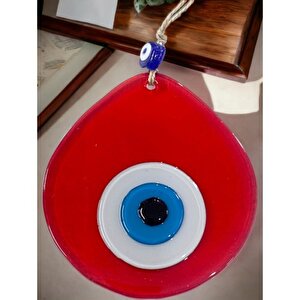 Orta Boy Şeffaf Kırmızı Damla Desen Nazar Boncuklu Duvar Dekoru Cam Duvar Süsü