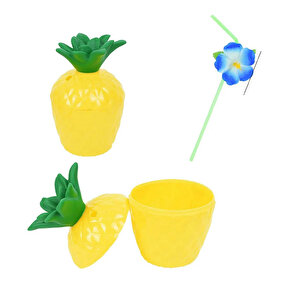 Ananas Hawaii Luau Aloha Pipetli İçecek Kabı Bardak 10x13 Cm 1 Adet