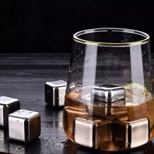 6 Lı Çelik Metal Kaplama Viski Taşı Soğutma Buz Küpü
