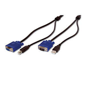 Kvm (keyboard/video Monitor/mouse) İçin Ahtapot Kablo, 3 Metre, Siyah Renk, 1 X Vga Hddb15 Erkek, 1 X Usb A Erkek (klavye Ve Mouse) &lt;=&gt;  1 X Vga Hddb15 Dişi, 1 X Usb B Erkek (klavye Ve Mouse)