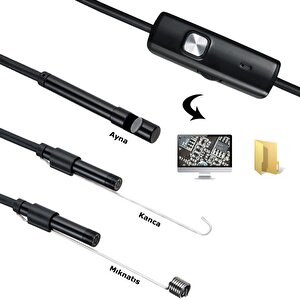 Endoskop 3 In 1 Yılan Kamera Usb Micro Usb Type-c Uyumlu 20m Çok Renkli