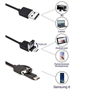 Endoskop 3 In 1 Yılan Kamera Usb Micro Usb Type-c Uyumlu 15m Çok Renkli