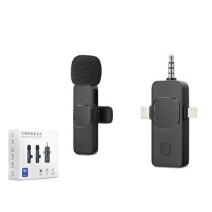 Kablosuz Mikrofon 3.5 Mm + Type-c + Lıghtnıng Siyah Hdx2781