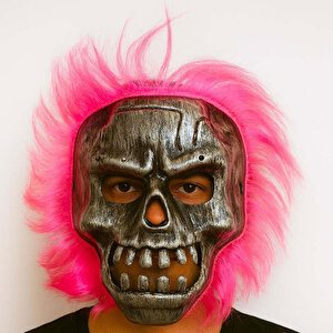 Wild Skull - Gümüş Kafatası Pembe Saçlı İskelet Maske
