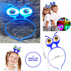 Led Işıklı & Pilli 3 Farklı Modda Yanan Uzaylı Göz Parti Tacı Mavi Renk 18x12 Cm Çok Renkli
