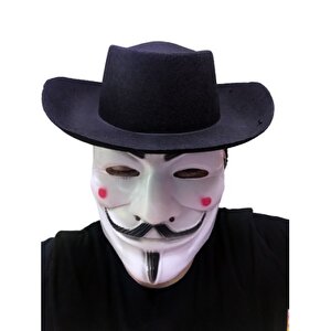 Siyah Renkli Delikli Çocuk Boy Vendetta Şapkası Ve Vendetta Maskesi
